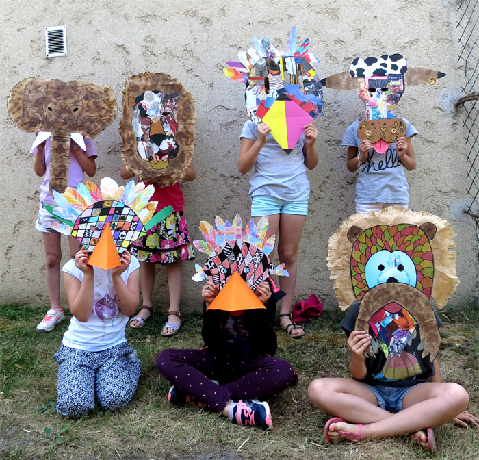 Masques animaux, récup, maison des enfants à Châtillon