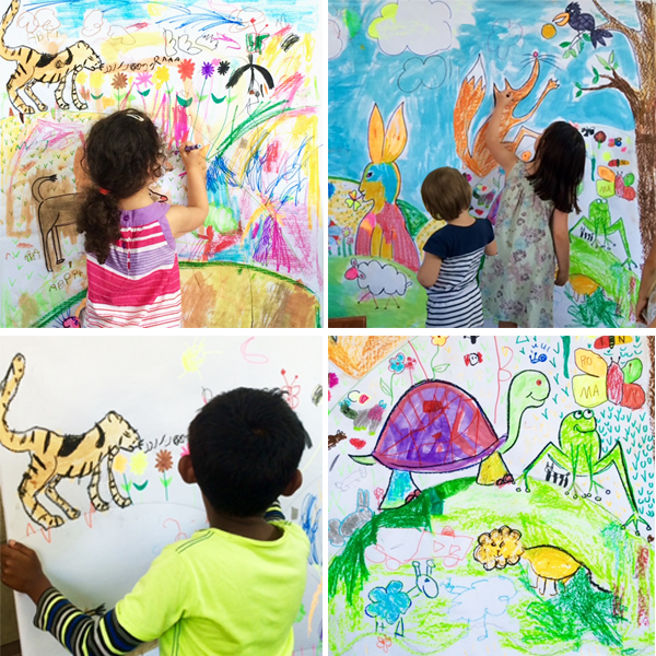Fresque réalisée par les enfants de primaire sur le thème des Fables de la Fontaine